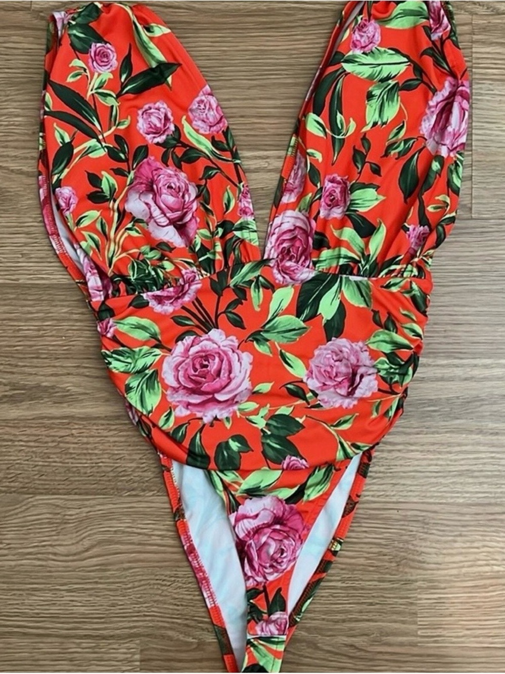 Floral bodysuit- Bright Orange with Pink Roses